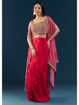 KALKI FASHION - Orange Crop Top with Skirt and Leheriya Cape