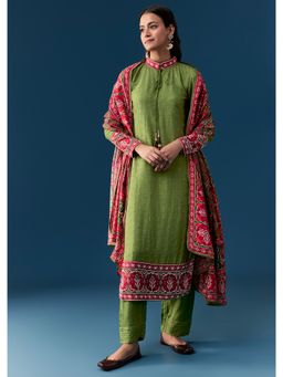 KALKI FASHION - Green Silk Kurta with Pant and Dupatta