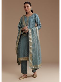 KALKI FASHION - Blue Jacquard Weave Silk Kurta with Pant and Dupatta
