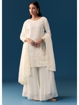 KALKI FASHION - White Organza Kurta with Sharara and Dupatta