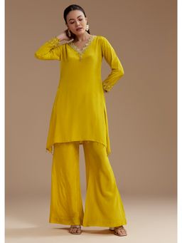 KALKI FASHION - Yellow Mirror Work Kurta and Palazzo