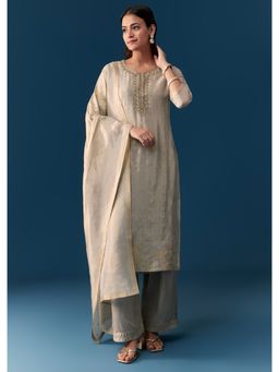 KALKI FASHION - Grey Weave Zardozi Kurta with Pant and Dupatta
