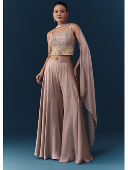 KALKI FASHION - Mauve Satin Sequin Work Crop Top with Palazzo and Dupatta