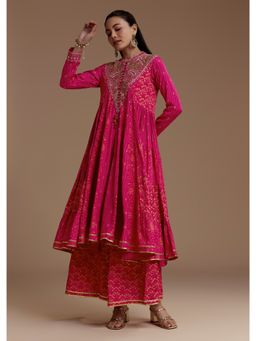 KALKI FASHION - Pink Printed Flared Kurta and Palazzo