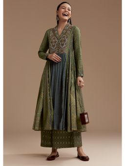 KALKI FASHION - Green Indie Print Cotton Kurta with Palazzo