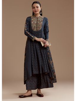 KALKI FASHION - Navy Blue Printed Cotton Kurta and Palazzo