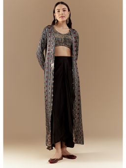 KALKI FASHION - Black Ajrakh Crop Top with Skirt and Jacket
