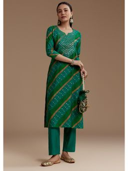 KALKI FASHION - Green Cotton Silk Kurta with Pant