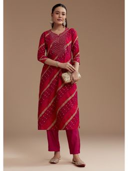 KALKI FASHION - Red Cotton Silk Foil Mirror Kurta with Pant