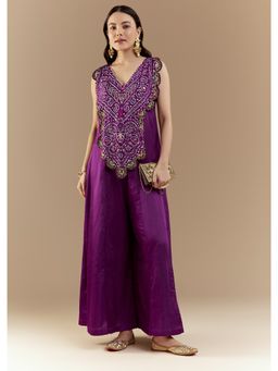 KALKI FASHION - Purple Bandhani with Sequins Work Silk Jumpsuit