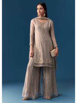 KALKI FASHION - Grey Tissue Sequins Work Kurta with Palazzo and Dupatta