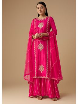 KALKI FASHION - Pink Silk Embroidered Kurta with Palazzo and Dupatta