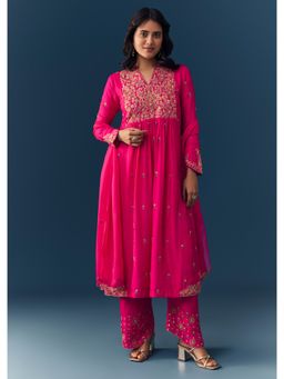 KALKI FASHION - Pink Silk Zari Embroidered Kurta with Pant and Dupatta