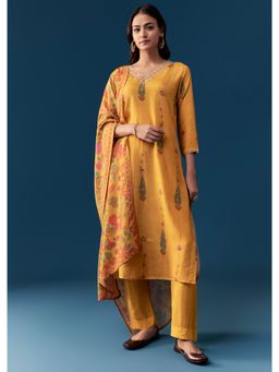 KALKI FASHION - Yellow Cotton Kurta with Pant and Dupatta