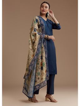 KALKI FASHION - Blue Cotton Foil Mirror Kurta with Pant and Dupatta