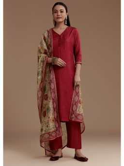 KALKI FASHION - Maroon Foil Mirror Kurta with Pant and Dupatta