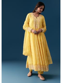 KALKI FASHION - Yellow Silk Anarkali Kurta with Pant and Dupatta