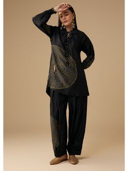 KALKI FASHION - Black Bandhani Printed Silk Kurta with Pant