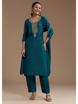 KALKI FASHION - Teal Bandhani Print Silk Kurta with Pant and Dupatta
