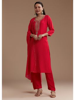 KALKI FASHION - Red Silk Bandhani Print Kurta with Pant and Dupatta