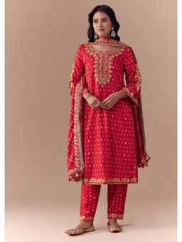 KALKI FASHION - Red Bandhani Print Kurta with Pant and Dupatta