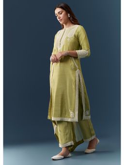 KALKI FASHION - Green Tissue Embroidered Kurta with Pant and Dupatta