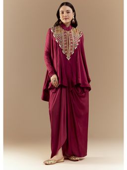 KALKI FASHION - Wine Chinon Asymmetric Cape Top and Skirt