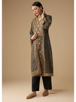 KALKI FASHION - Black Indie Printed Silk Kurta with Pant and Dupatta