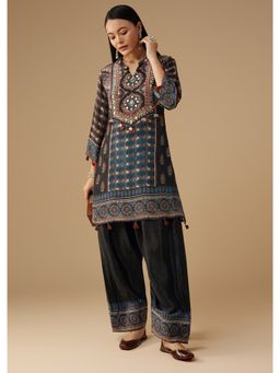 KALKI FASHION - Black Crepe Indie Printed Co-Ord Set