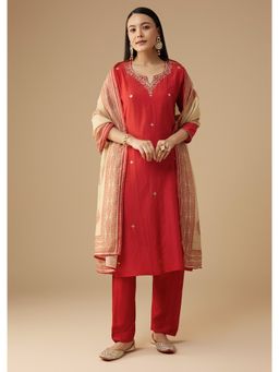 KALKI FASHION - Orange Cotton Silk Gota Embroidered Kurta with Pant and Dupatta