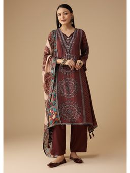 KALKI FASHION - Maroon Printed Silk Kurta with Pant and Dupatta