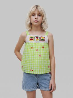 VERO MODA - Girl's Green Printed Cotton Top