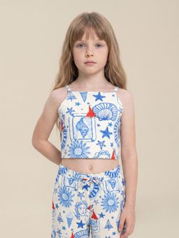 VERO MODA - Girl's White Printed Cotton Top
