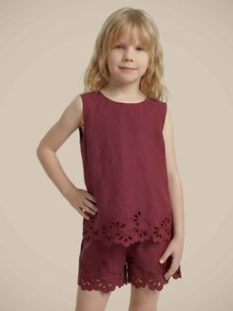 VERO MODA - Brown Girl's Cotton Lace Top