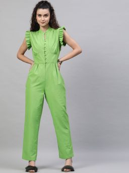 STREET 9 - Green Solid Ruffle Jumpsuit