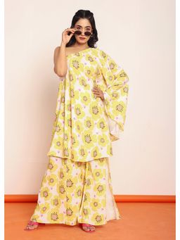 Loveprasha - Printed Umbrella Cut Top With Side Slited Skirt Co Ord Set