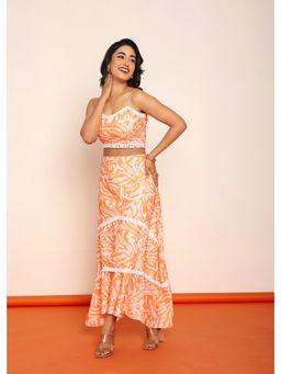 Loveprasha - Printed Tube Top With Detailed Skirt Co Ord Set