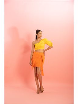 Loveprasha - Yellow Bustier Top And Orange Flap Skirt
