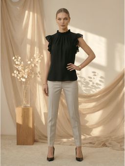 MISH - Black Regular Fit Ruffle Detail Top