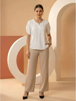 MISH - White Regular Fit Top With Stylized V Neck