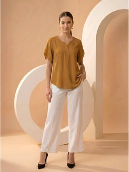 MISH - Mustard Regular Fit Top With Stylized V Neck