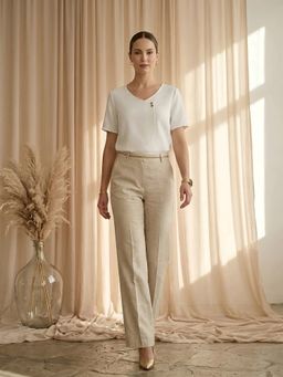 MISH - Off White Regular Fit Top With Small Button Detail