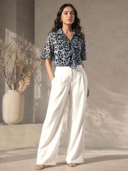 MISH - Black Animal Print Top With Ruffle Detail