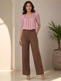MISH - Pink Lace Trim Square Neck Top
