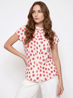 MISH - White And Pink Polka Dot Regular Fit Top