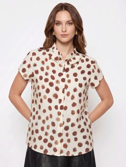 MISH - Cream And Brown Polka Dot Regular Fit Top