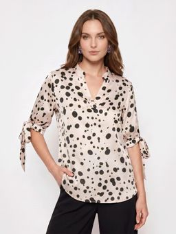 MISH - Beige Polka Dot Tie Sleeve Top