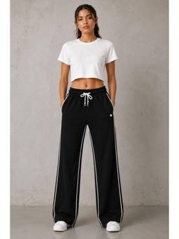 Femea - Women's Black Wide Leg Pant With Contrast White Piping