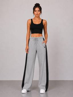 Femea - Women's Grey Wide Leg Pant With White Side Stripe