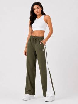 Femea - Women's Olive Wide Leg Pant With White Side Stripe